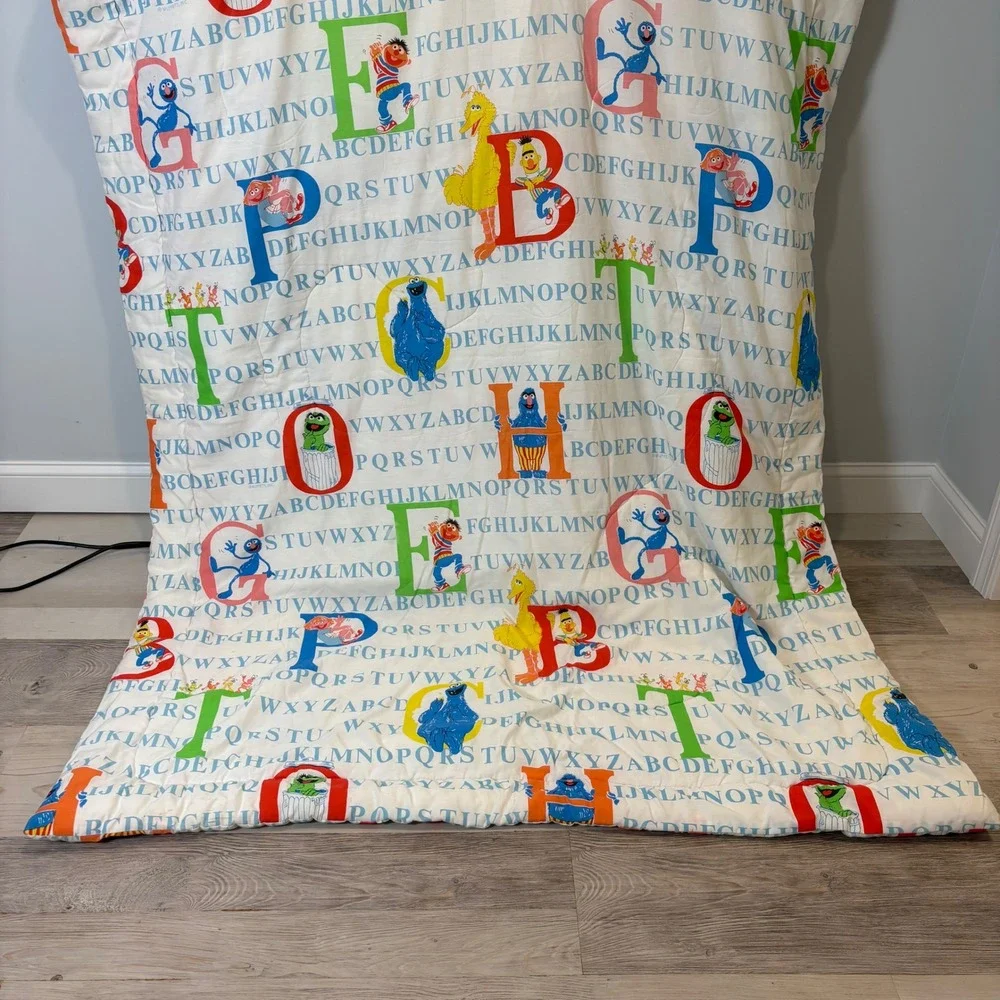Vintage Sesame Street ABC's Alphabet Letters Comforter Twin Blanket Big Bird